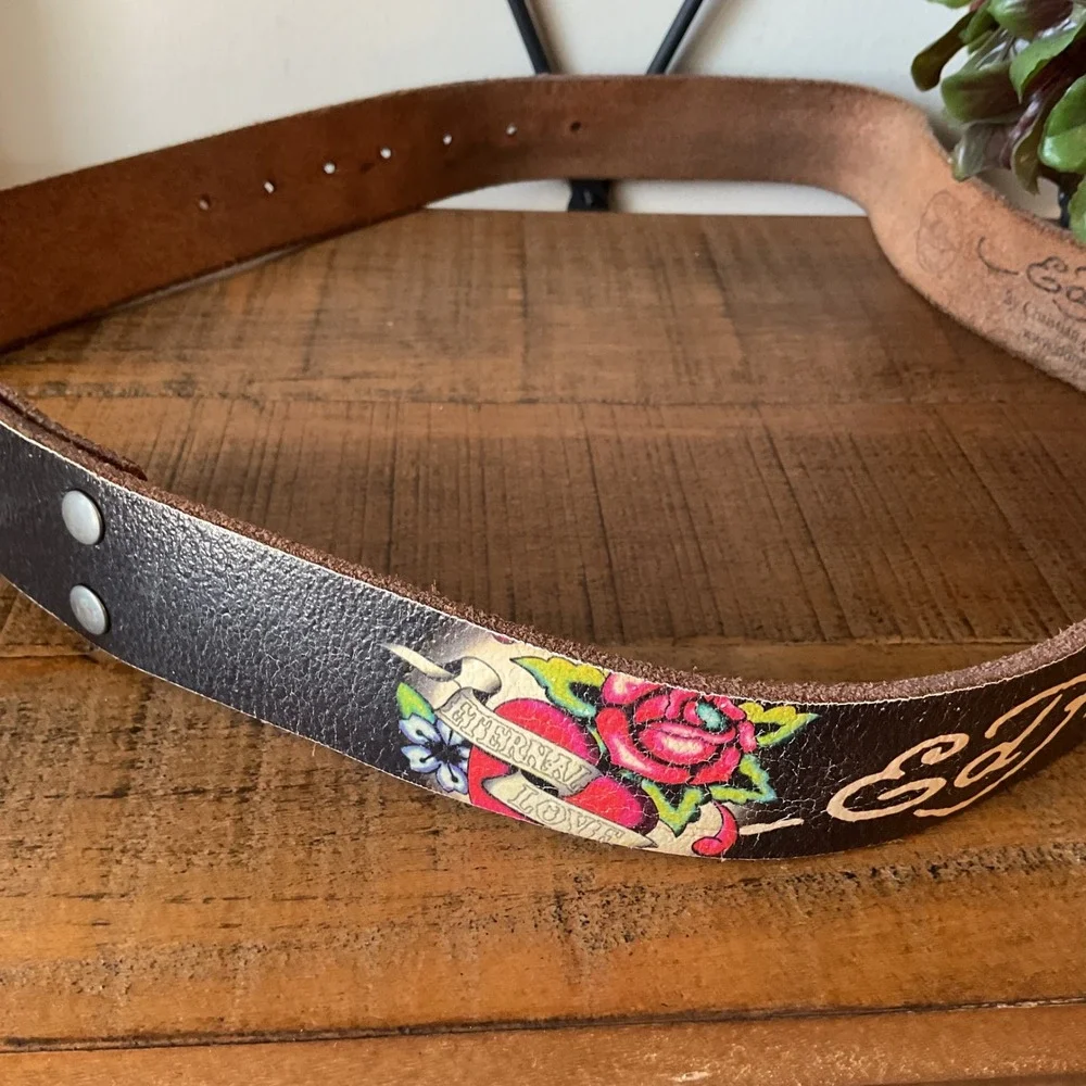 Ed Hardy Eternal Love Leather Tattoo Art Belt Women S Rose Y2K Retro Grunge VTG